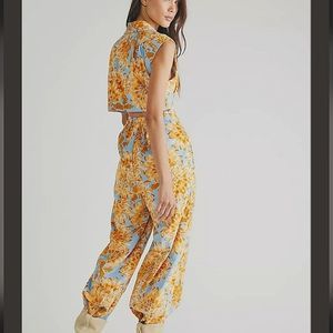 NWT Free People Courdoroy Flowered Jumpsuit - Size M